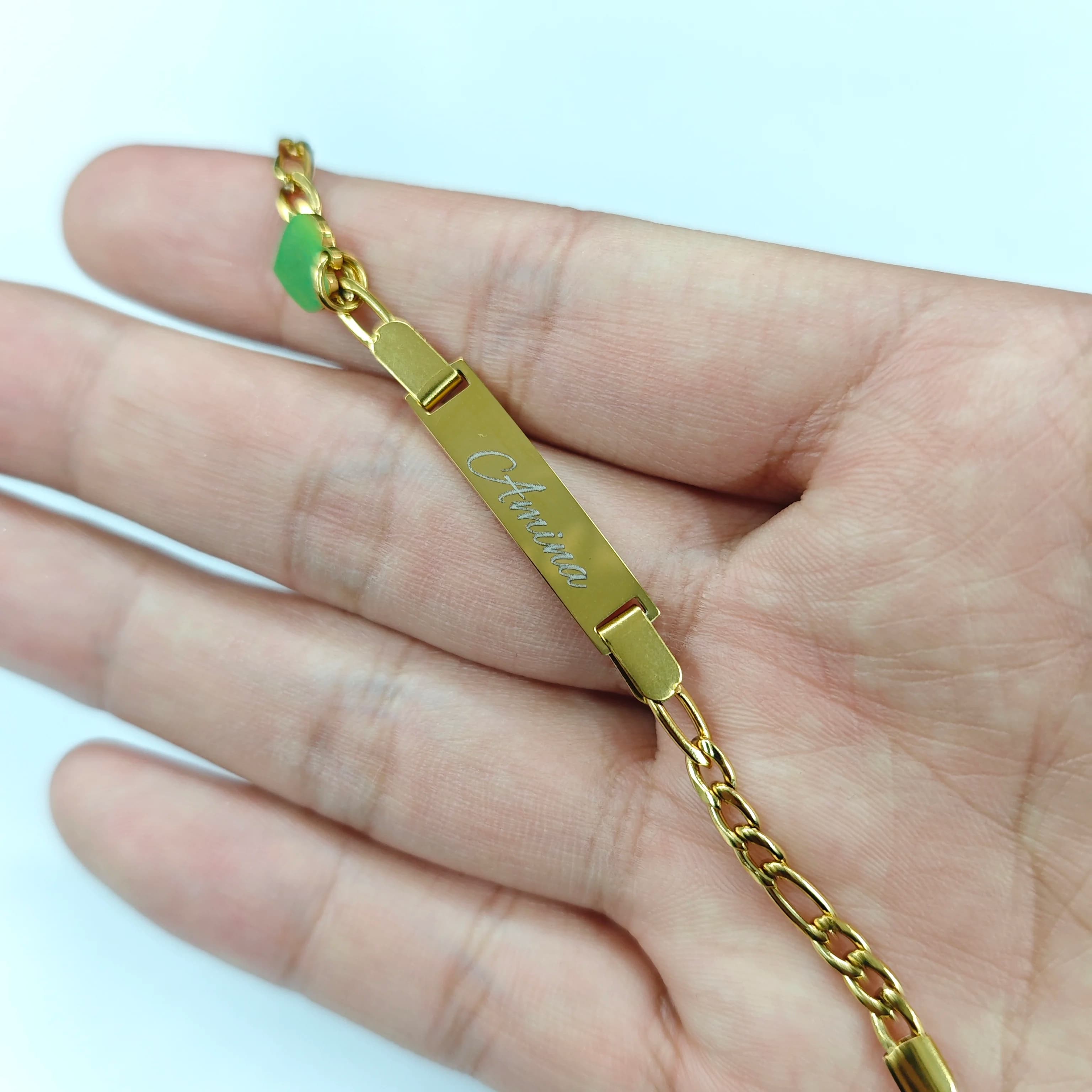 UWIN Braccialetti con nome inciso fai-da-te per bambino 3MM 4,5 pollici Braccialetti con catena a maglia cubana con cuore/corona Gioielli di moda per regalo