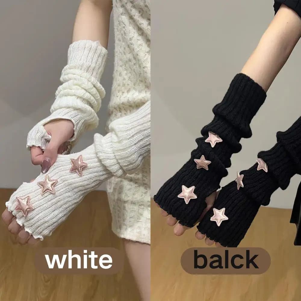 Guanti Punk in Maglia con Decorazione a Stella, Guanti Gotici Senza Dita in Lana, Guanti da Moto per Donne, Scaldabraccia Invernali