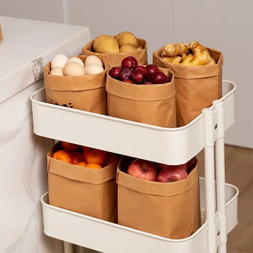 High Quality Reusable Kraft Paper Bag Waterproof Thickened Square Packaging Bag Washable Large Capacity Shopping Bag Home