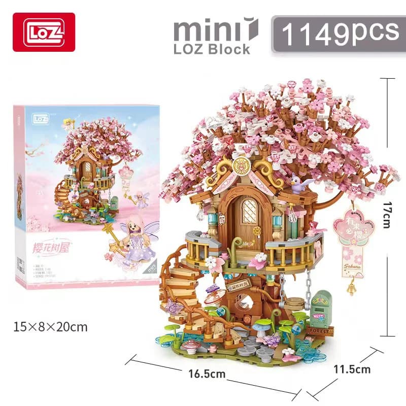 LOZ-1381 Cherry Blossom Tree House Doll Casa fai da te Modello creativo 3D assemblaggio ragazze e bambini blocchi di costruzione giocattolo regalo