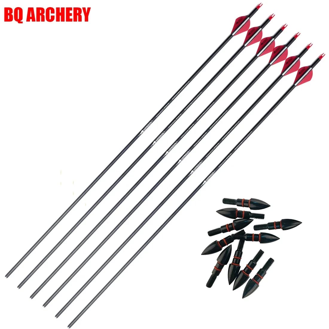 Pure Carbon Arrow for Compound Recurve Bow Hunting, Archery, 300 Spine, 30 ", 31", 75gr Tips, 100% Carbon, 12Pcs