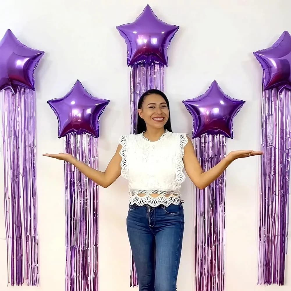 6Pcs18inch Five Pointed Star Balloon Tassel Rain Curtain Set Birthday Weddings Showers Party Decorations Aluminum Foil Balloons