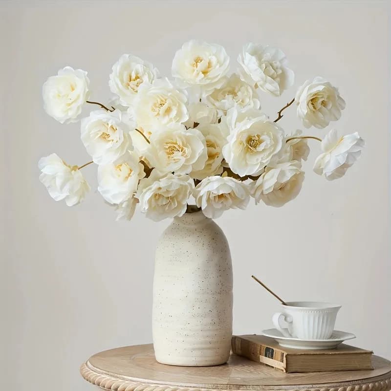 Peonie Artificiali 1 Mazzo (5 Fiori) con Steli per Bouquet Fai-da-Te, Decorazioni per Feste, Casa, Natale, Soggiorno, Fiori Finti