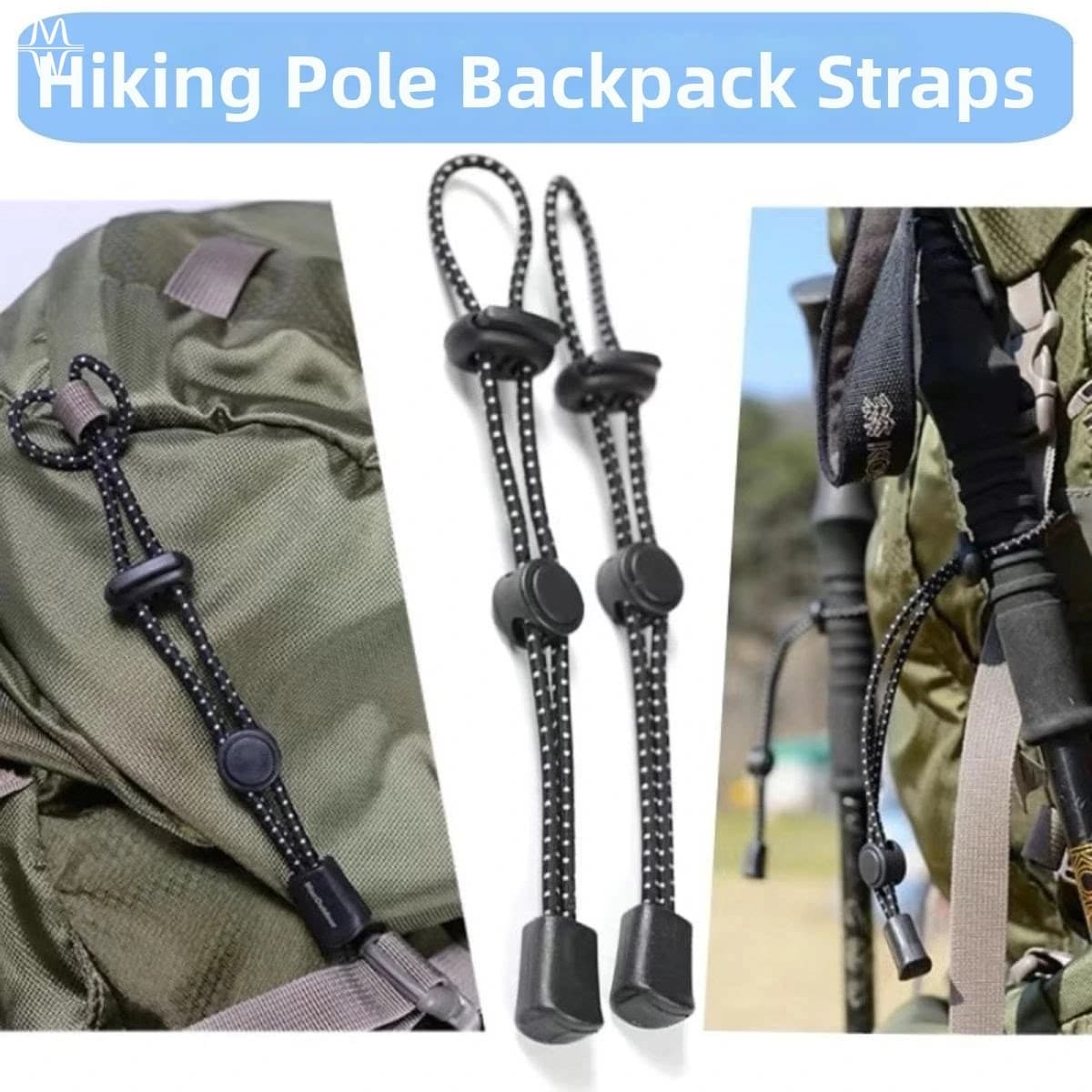 Adjustable Strap for Trekking Stick, Elastic Stand for Stroller Stick, Backpack Fissage, for Open Camping