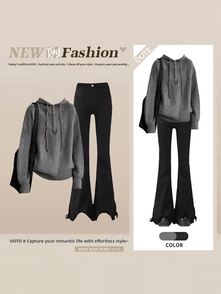 Set di Felpa con Cappuccio e Jeans in Stile Casual e Alla Moda per Donna, Design Autunno-Inverno in Taglie Piccole, Completo Due Pezzi Sensazionale