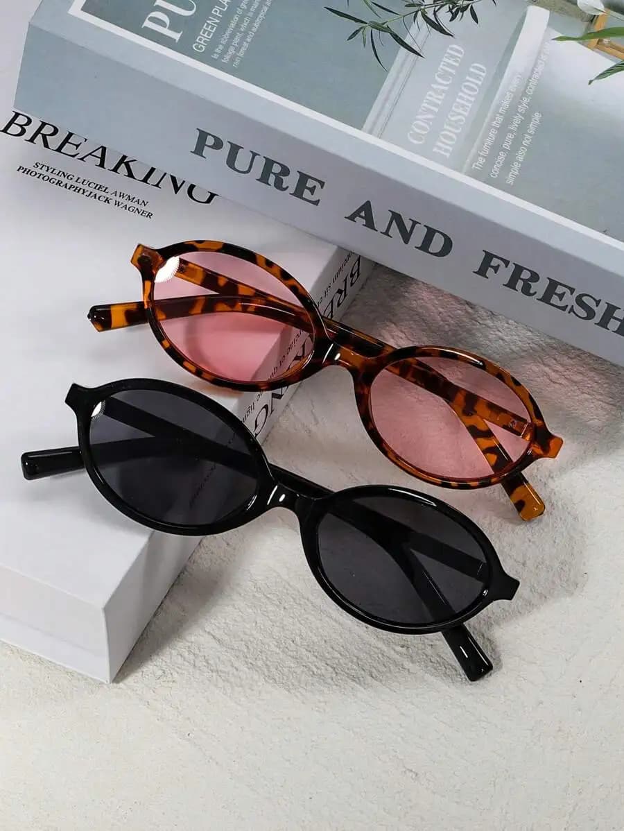 2 Pcs Retro Oval Small Frame Fashion Sunglasses For Women Casual Outdoor Travel