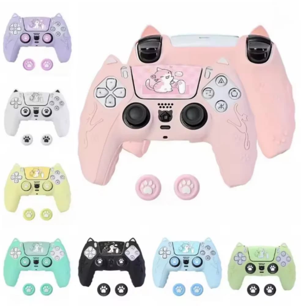 Adorabile Adesivo Protettivo in Silicone a Forma di Gatto per Controller Sony Playstation Dualsense 5 PS5, Cover per Levetta e Impugnatura