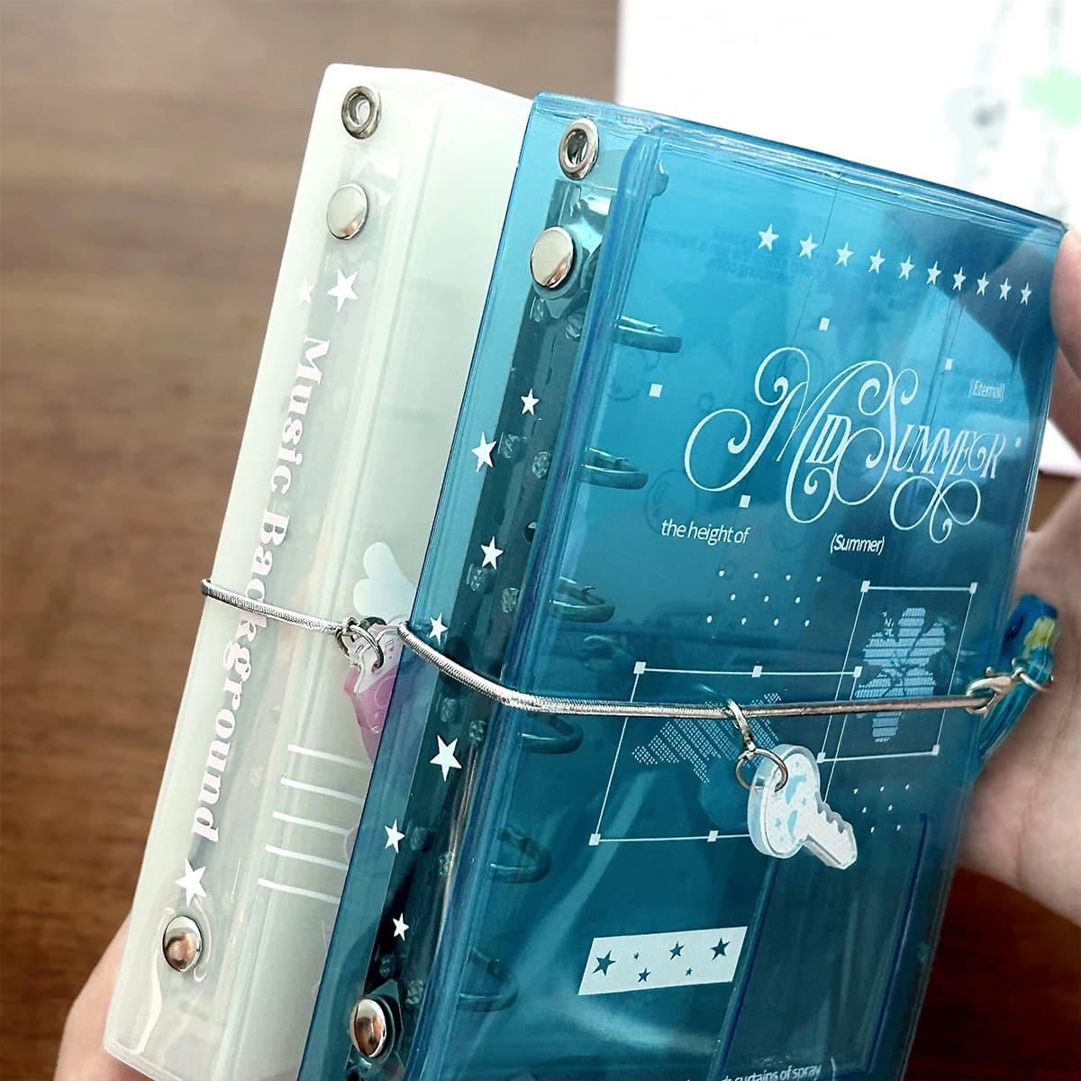 Raccoglitore estivo blu oceano A7 Organizzatore con copertina in PVC a tre ante Agenda rinfrescante con ciondolo Accessorio Divisorio Pagina Quaderno