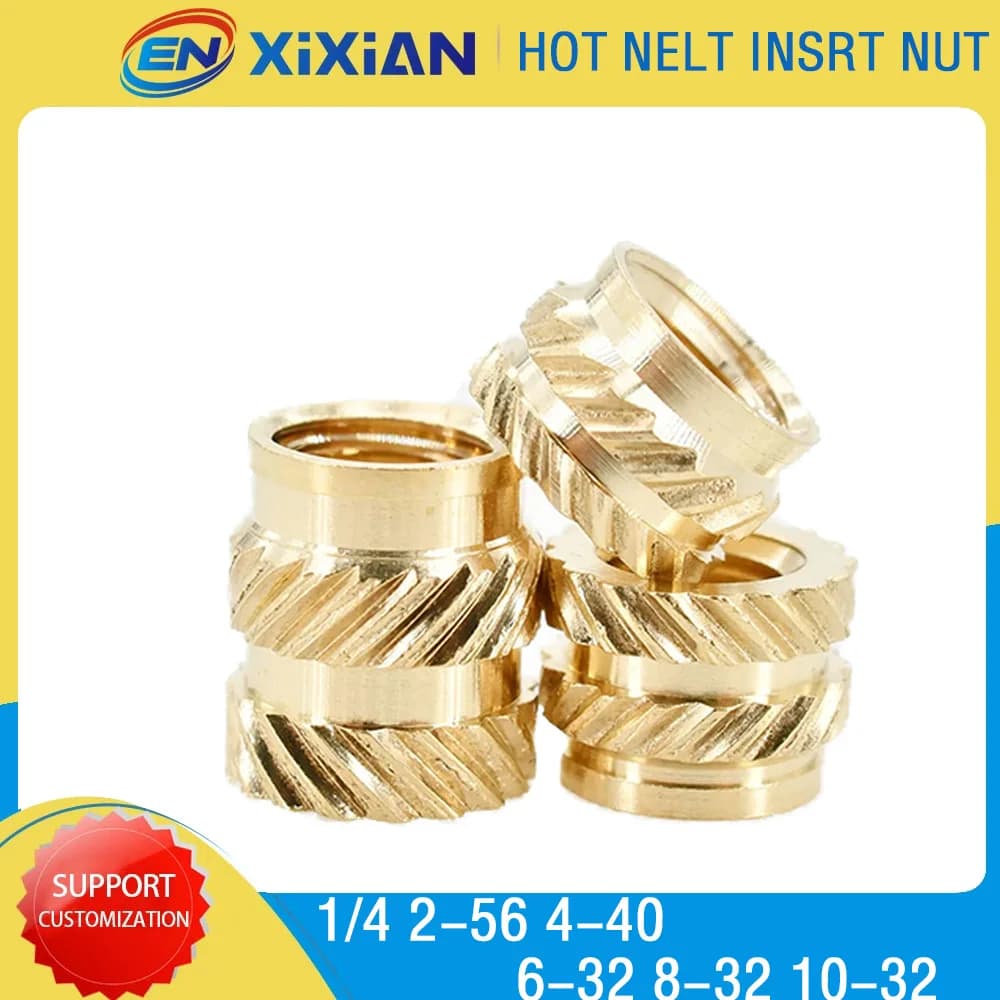 Dado inserto Hot Melt di dimensioni pollici dadi riscaldanti filettati in ottone inserti PC Laptop stampante 3D Insertnut 1/4 2-56 4-40 6-32 8-32 10-32