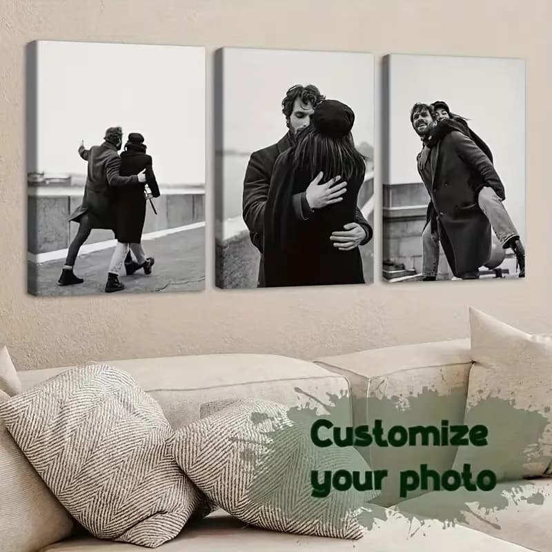 Set di 3 Stampe su Tela Personalizzate, Poster Personalizzati per Famiglia, Animali Domestici, Compleanni, Matrimoni, Paesaggi, Decorazioni per la Casa