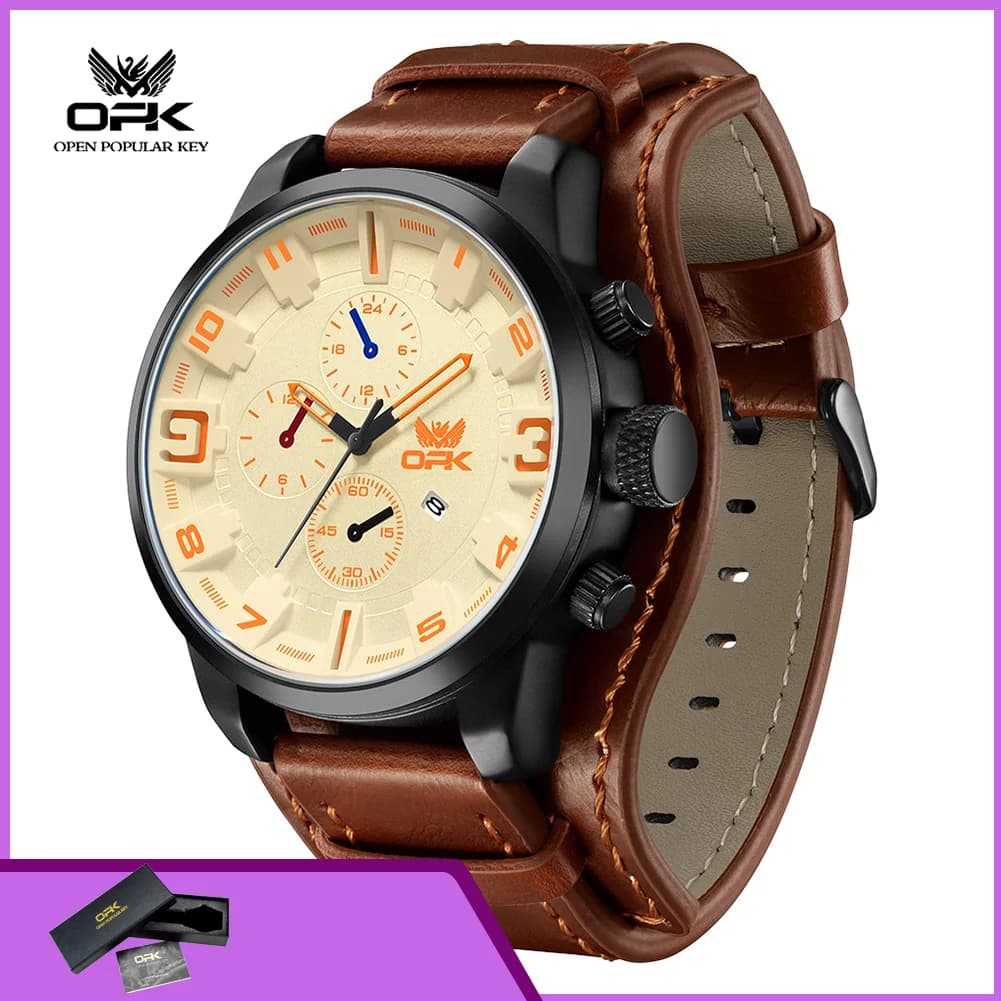 OPK 6091 Orologio da Uomo Originale, Cinturino in Pelle, Impermeabile, Sportivo, Classico, Moda, Orologio al Quarzo
