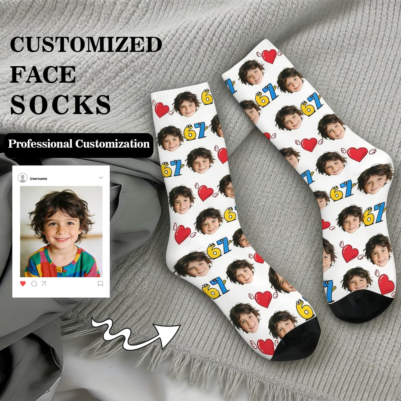 67 Socks Personalized with Fun Faces, Socks with Personalized Photos as Gift for Dad, Mom, Friends, Socks Fantasy for Adults