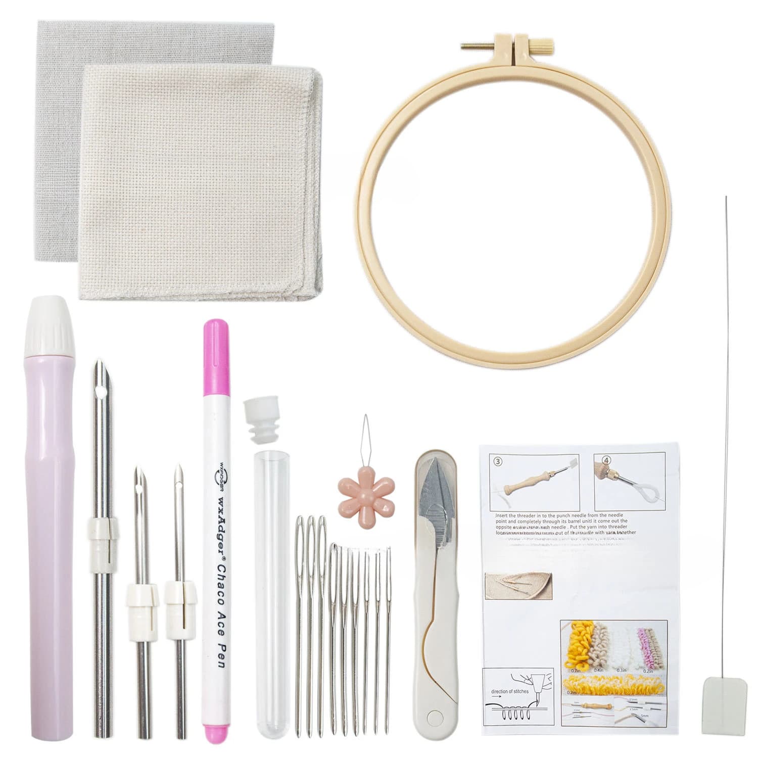 Punch Needle Kits Adults Beginner Adjustable Punch Needle Embroidery Frame Kits Punch Needle Cloth for DIY Craft Decorations
