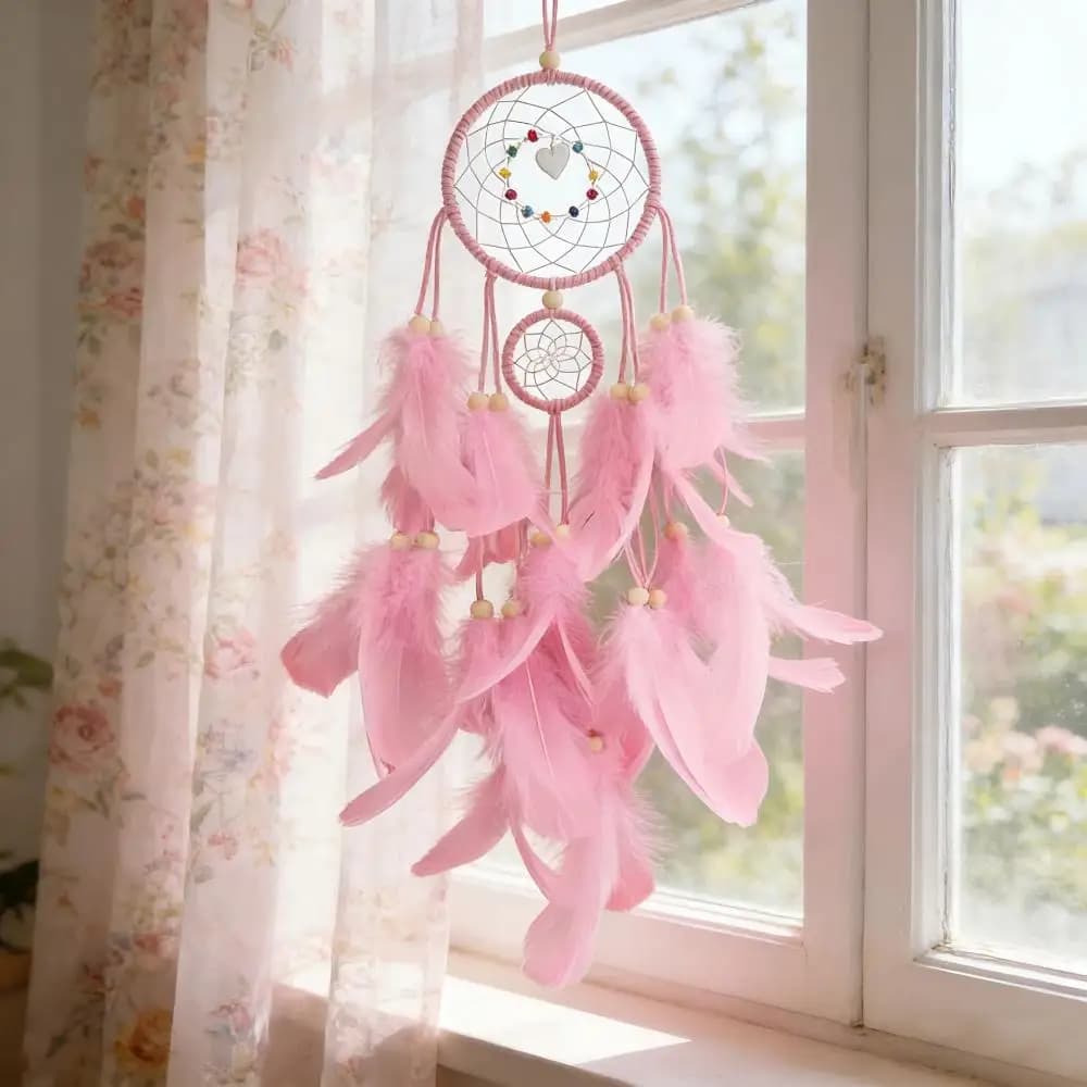 1 Pc Handmade Boho Dream Catcher Dream Catcher with Feather, Wall Art, Bedroom Decor, Glow in The Dark, gift Idea,