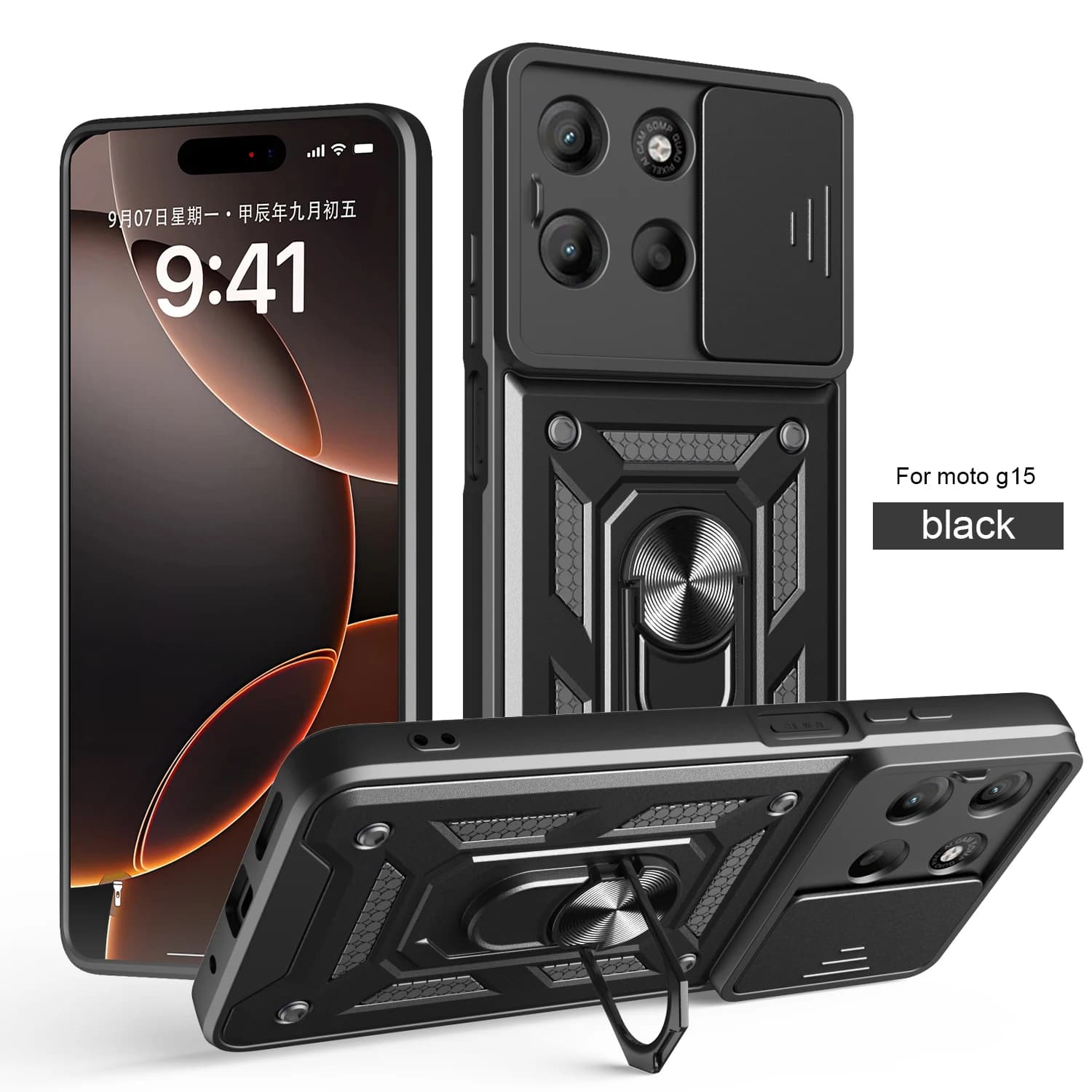 Custodia per Motorola G67, Moto G77, G67 Power, G57 Power con Anello Magnetico e Protezione Scorrevole per Fotocamera