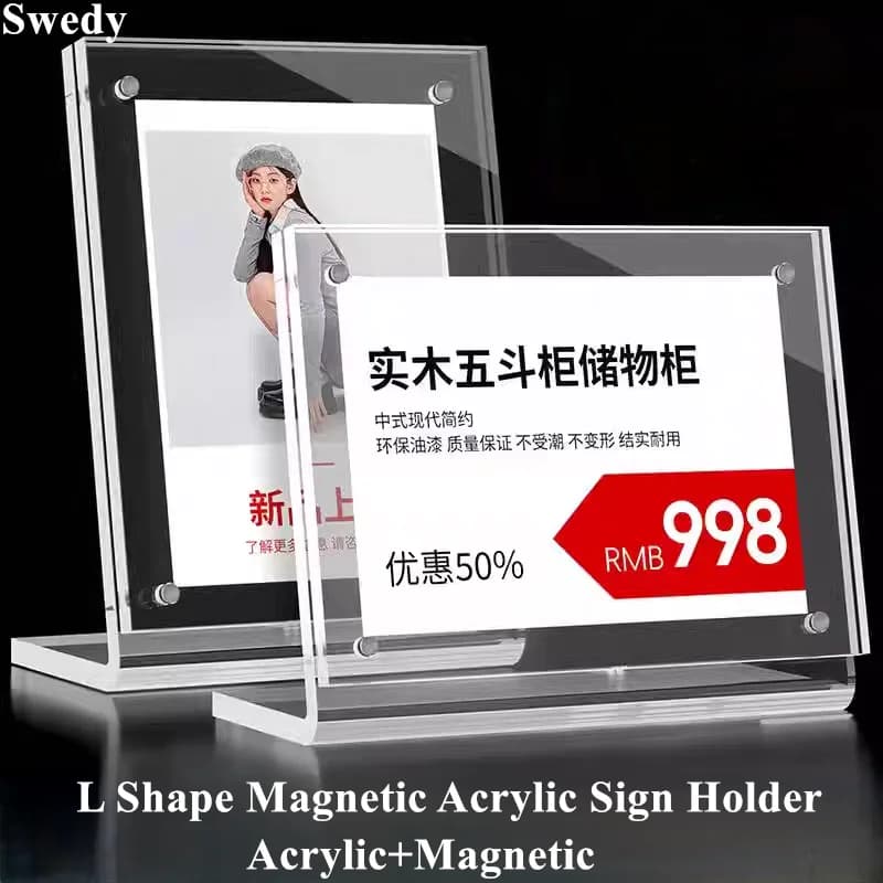 A6 100x150mm Tavolo magnetico inclinato Etichetta prezzo Porta cartello di carta Espositore a forma di L Menu acrilico Cornice per poster fotografico