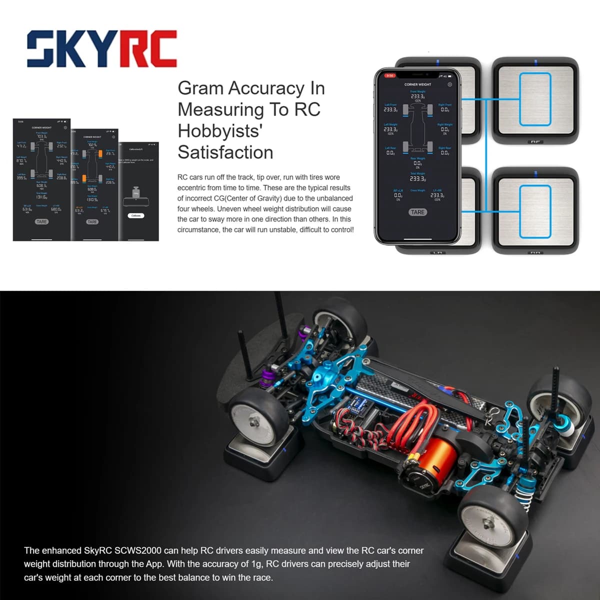 1/8 1/10 1/12 RC Truck Buggy Off-Road RC Car Smart Balance Kit SK 500036 Sistema di pesi angolari Bluetooth senza fili