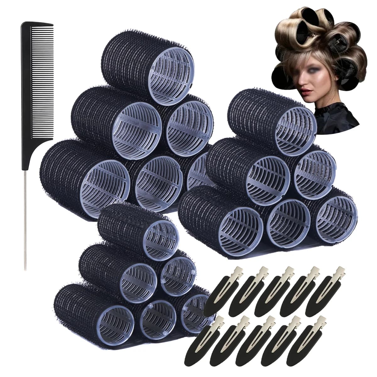Set styling from 29 pieces, 18 self-supporting hair curlers, 10 hair clips, 1 comb, Special for real hair wigs
