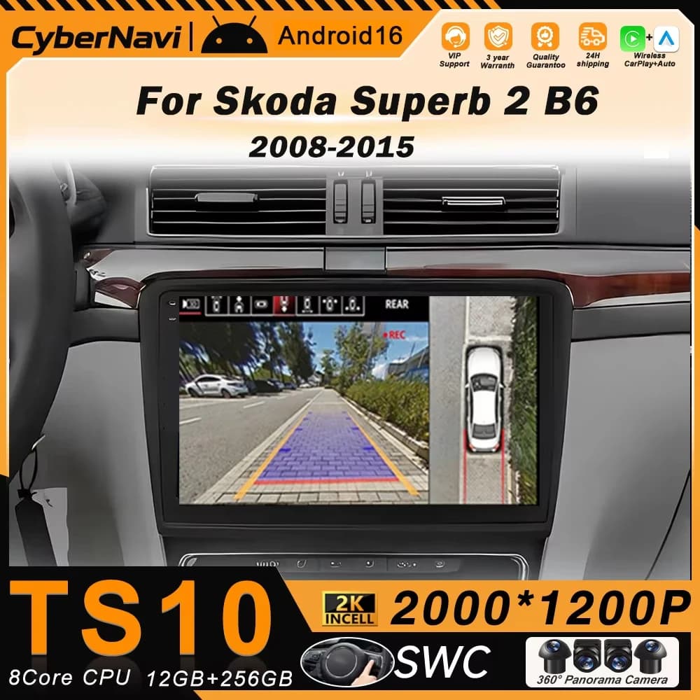 Android 16 per Skoda Superb 2 B6 2008-2015, Unità di Navigazione Multimediale con BT e Carplay, Schermo QLED 2K, GPS, Senza DVD 2din