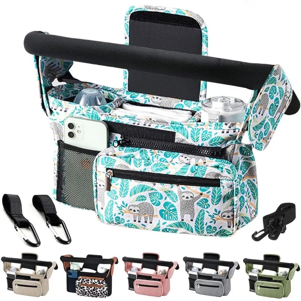 Organizer per Passeggino con Portabicchieri Isolato, Cinghie Antiscivolo, Borsa per Telefono, Accessori per Passeggini, Adatto alla Maggior Parte dei Passeggini