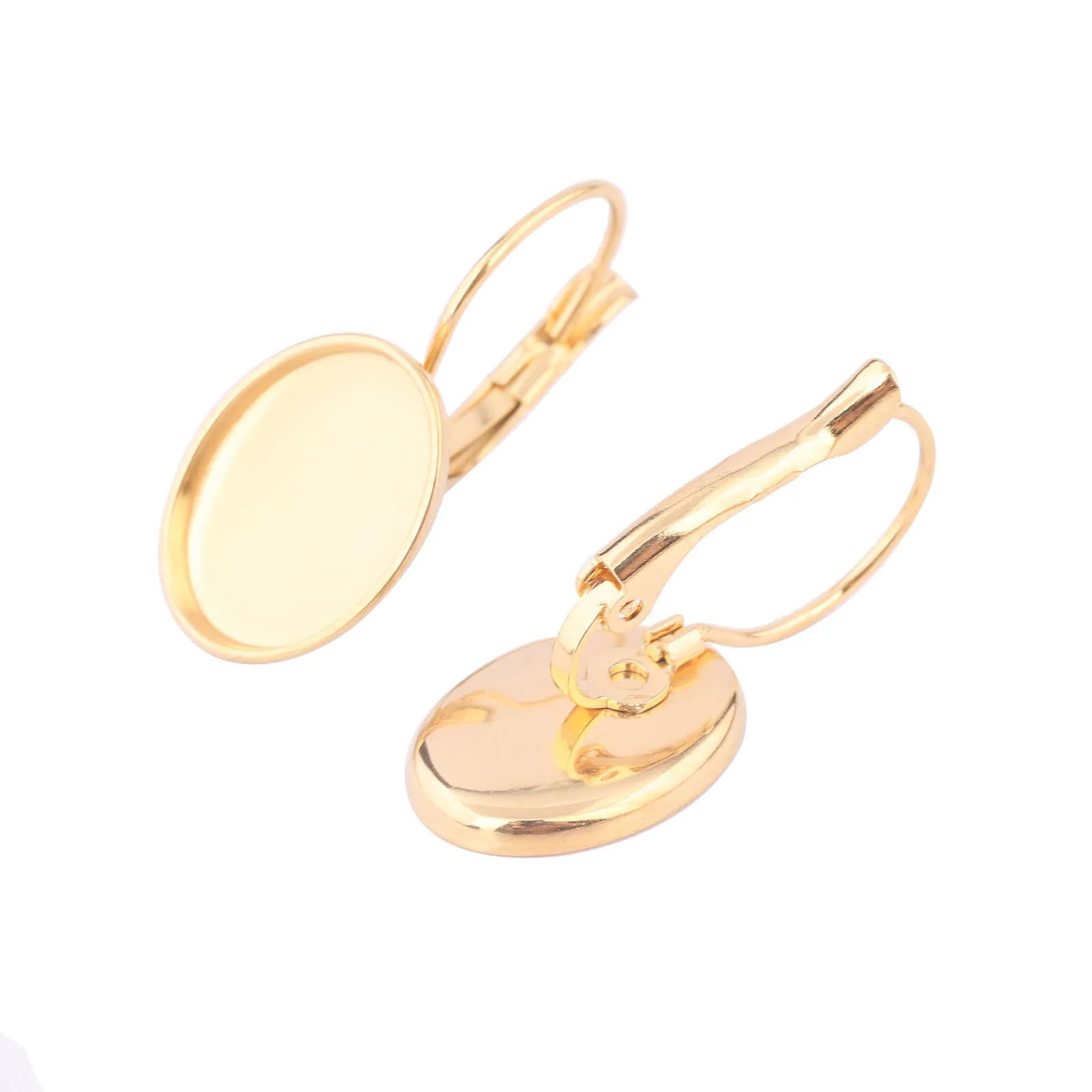 10 pz Acciaio Inossidabile Placcato Oro Leverback Orecchino Base Spazi Vuoti Misura 10x14mm Ovale Cabochon Earrigns Lunetta Impostazioni Risultati Fai Da Te