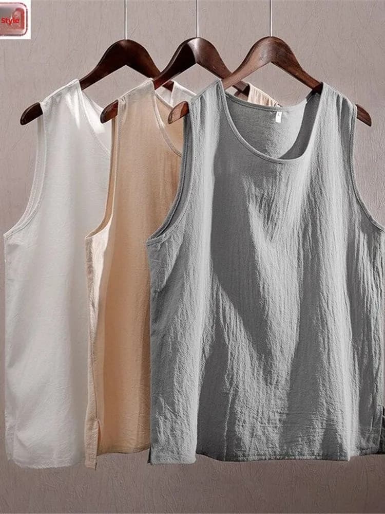 Gilet Estivo da Uomo in Cotone e Lino, Senza Maniche, Sottile e Traspirante, con Collo Rotondo, Comodo e Leggero