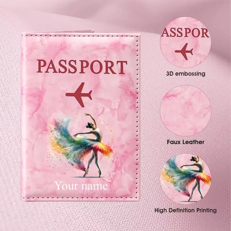 Personalized Custom Name Watercolor Ballerina Art Design PU Passport Holder, Featuring an Abstract Watercolor Style Depicting