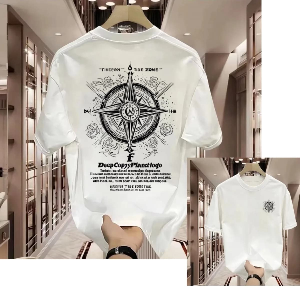 Street Fashion Trend Brand Classic Logo Compass Pointer Casual T-shirt Luxury Brand Men's and Women's Top