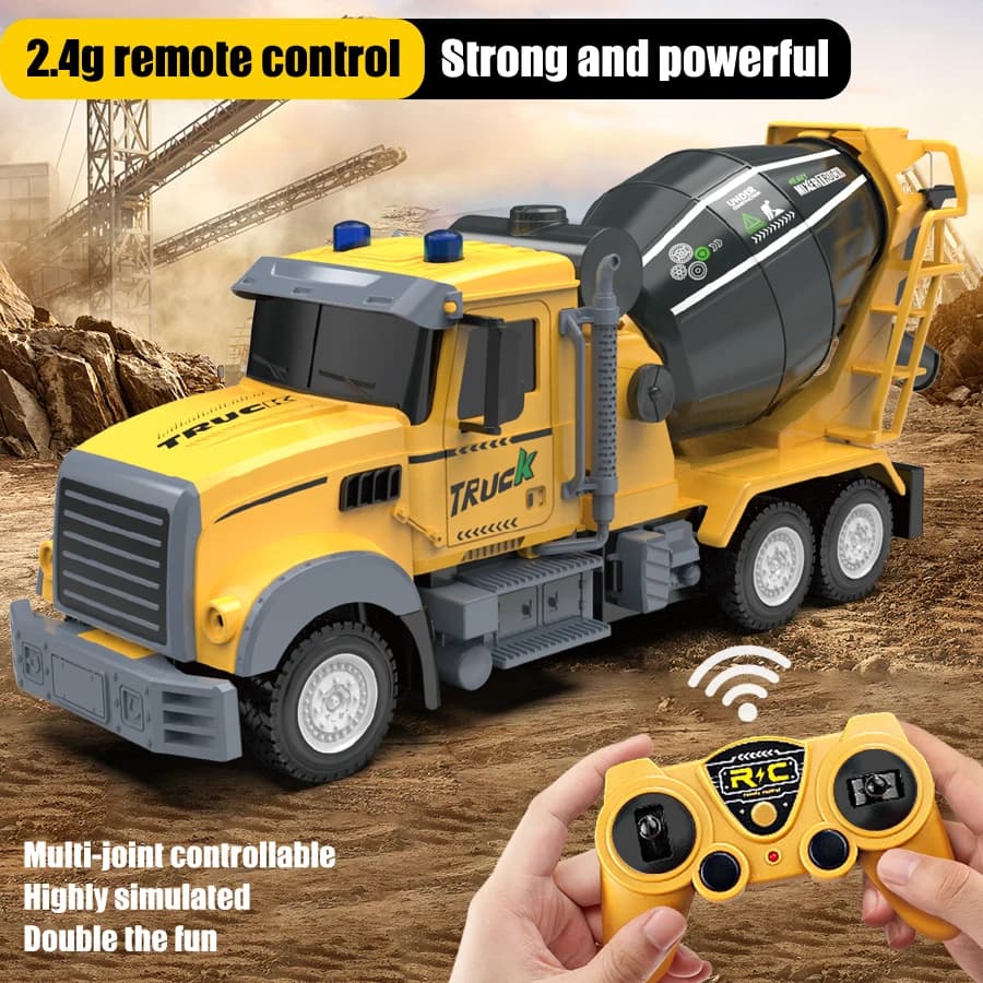 Veicolo di ingegneria telecomandato a 6 canali Giocattolo per camion RC con scarico ricaricabile 2.4G con effetti luminosi/suoni, regalo per bambini
