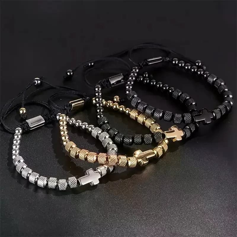 Bracciale Charm in Acciaio Inossidabile, Braccialetti con Perline Fatti a Mano, Gioielli per Uomo e Donna, Catena per Preghiera e Fitness, Regalo per Coppie