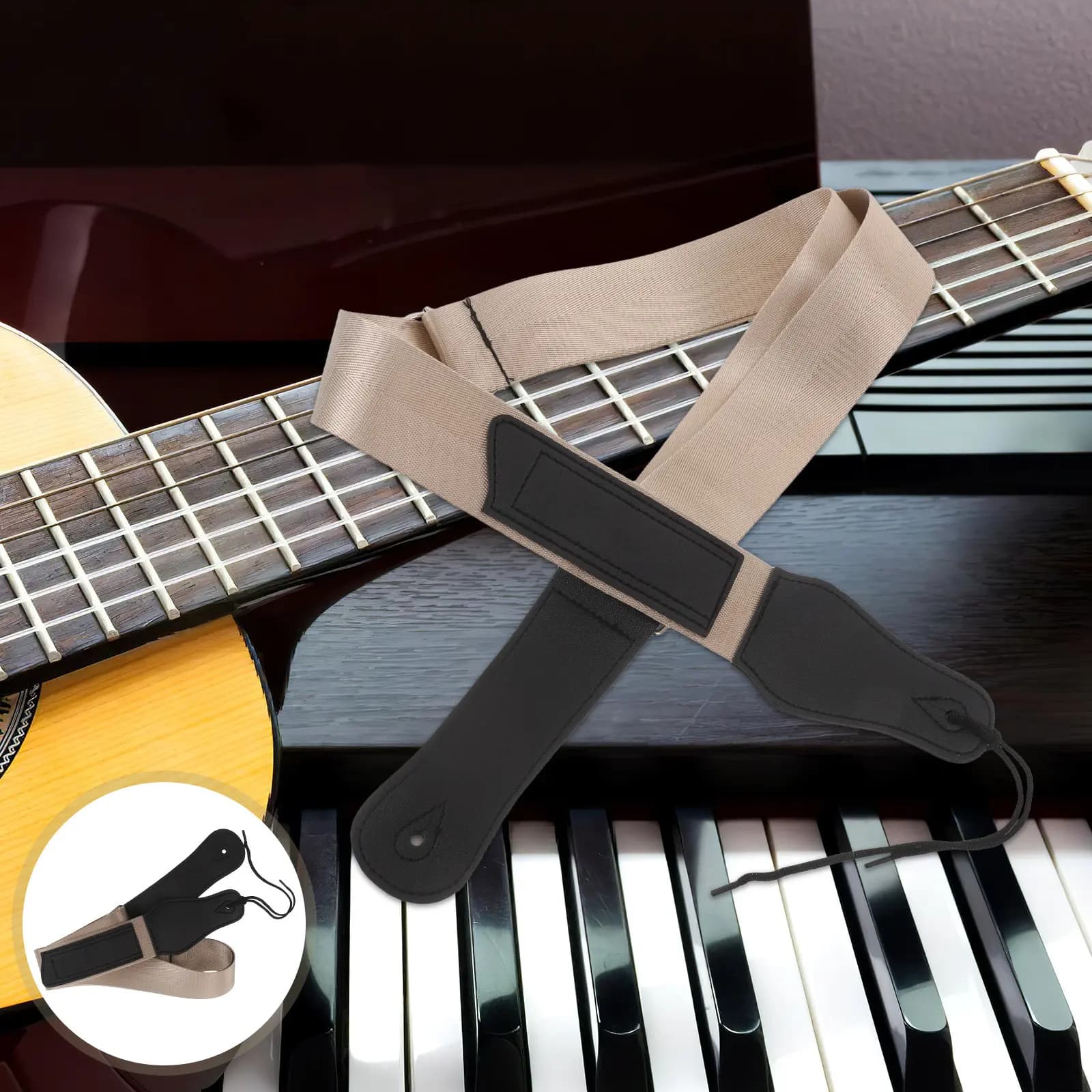 Set di 3 Cinghie per Chitarra in PU: Cinghia Larga Regolabile per Chitarra Elettrica con Porta Plettri, Stile Vintage per Musicisti Professionisti