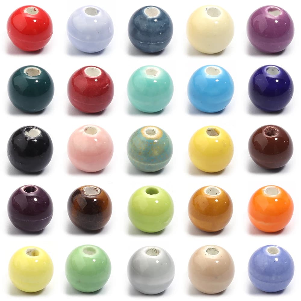 20 pezzi/lotto Perline in ceramica rotonde colorate, perline in porcellana, perline distanziatrici sfuse per la creazione di gioielli, accessori fai da te per braccialetti e collane