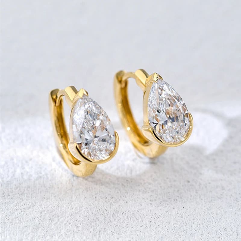 Huitan Pear CZ Hoop Earrings for Women Silver Color/Gold Color Dainty Huggie Earrings Wedding Party Fashion Versatile Jewelry