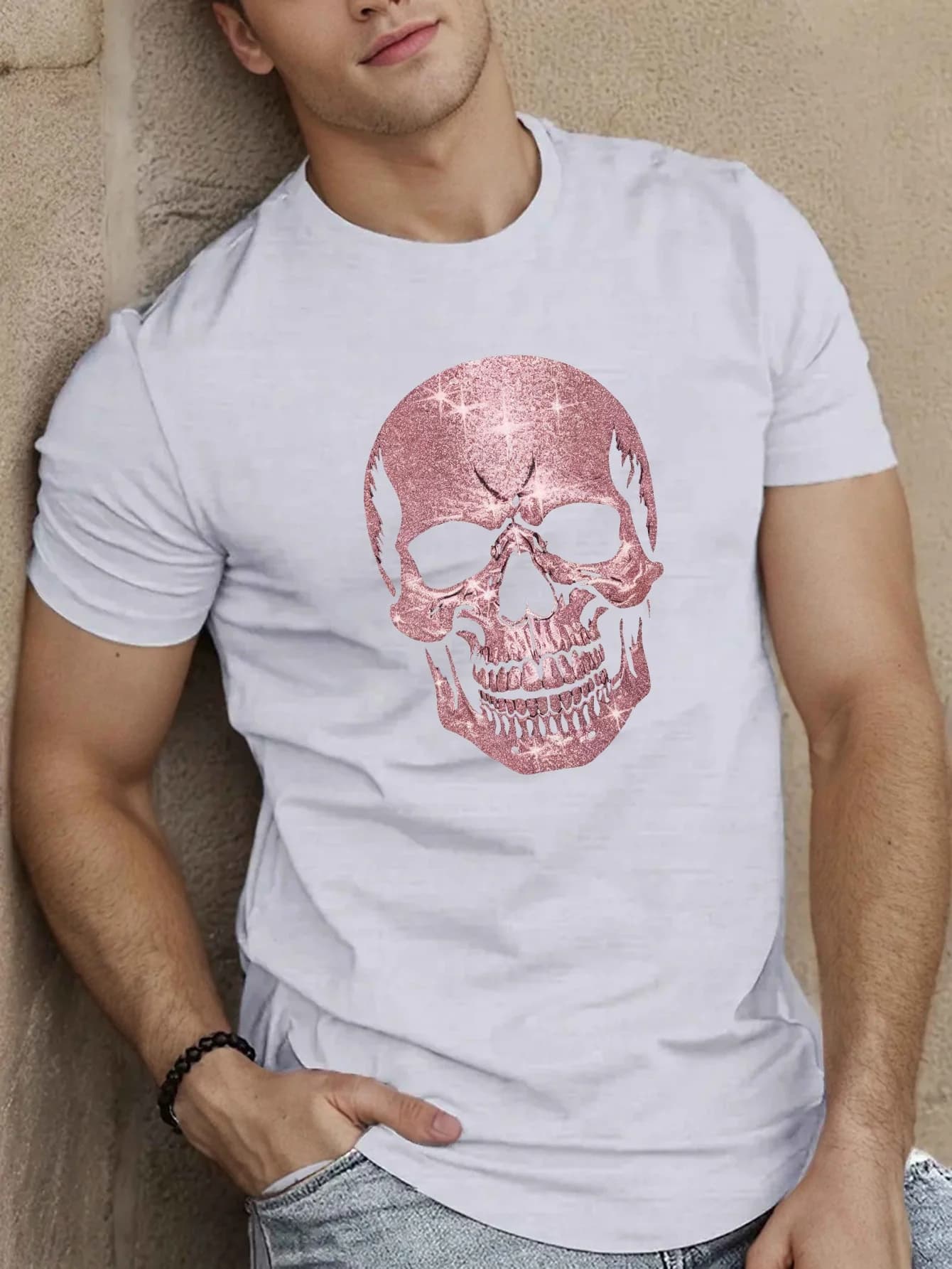 T-shirt estiva da uomo a maniche corte, con un design a teschio lucido