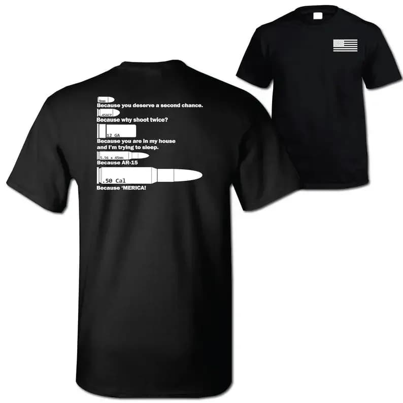 Ammo Chart T-Shirt S - 3X 2Nd Amendment American Flag Army Gun Funny Merica