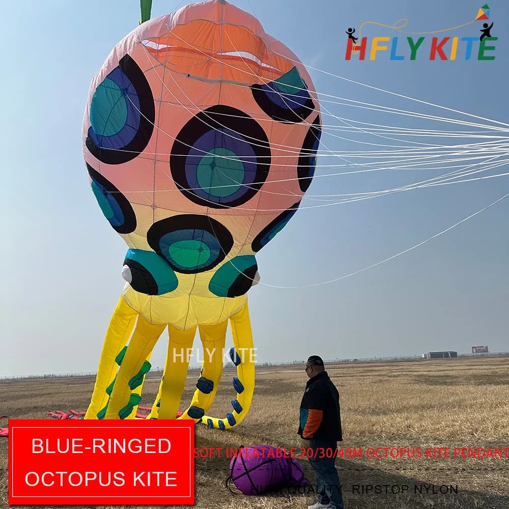 HFLY New Arrival 20m/40m Blue Dust Shaped Inflatable Aquilone for Adults, High Quality Nylon, Show kits with Heavy Work Corda
