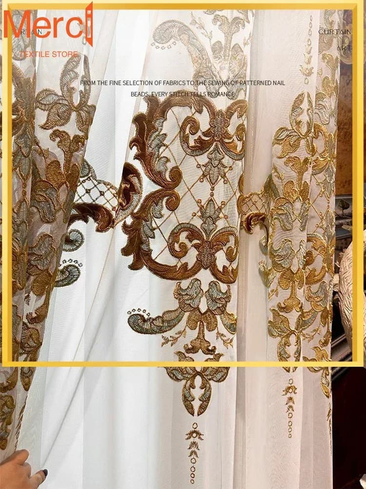 New Light Luxury Modern European Embroidery Customize Curtains Tulle For Living Dining Room Bedroom Window Screen Curtain