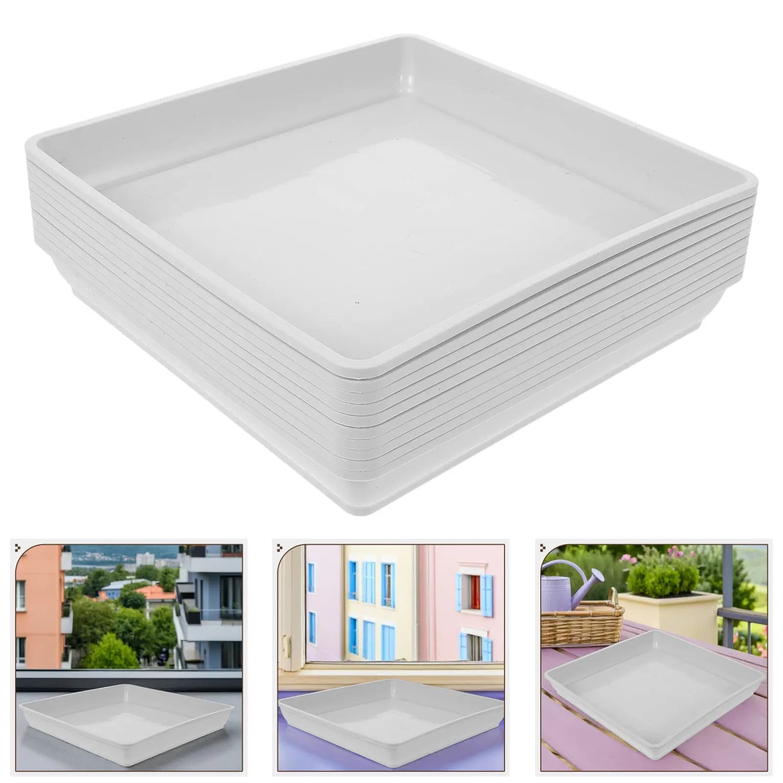 10Pcs 8.84 Inch Square Plastic Planter Saucer Flower Pot Bottom Tray Leakproof Drainage Drip Tray for Indoor Outdoor Plants