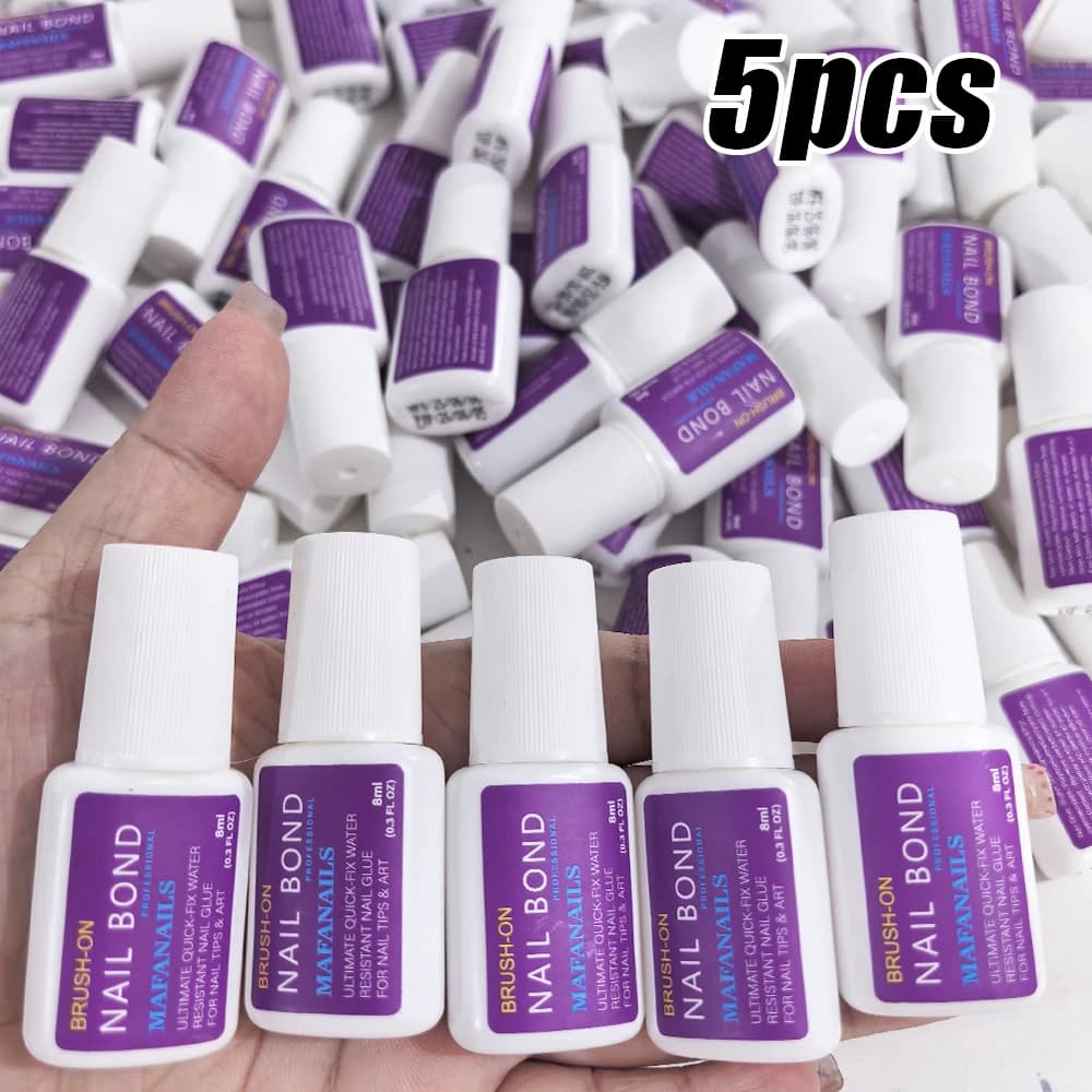 10g/Bottle Brush on Nail Glue for Acrylic Nail Tips,Long Lasting Nail Glue Adhesive Super Bond (7g/pc) Suitable for Professional