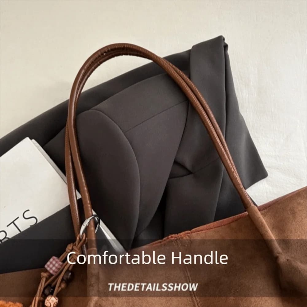 Fashionable Suede Shoulder Bag Large Capacity Solid Color Shopper Handbag Comfortable Lightweight Underarm Bag Women