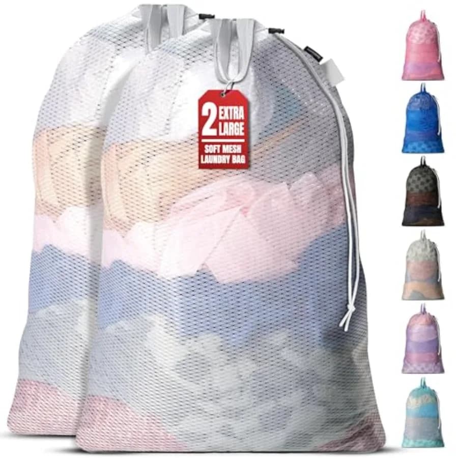 Mesh Laundry Bags 24 x 36 In, - Heavy Duty Net Bag Holds a Full Load, Tear-Resistant Wash Sack with Drawstring, Handles, Machin
