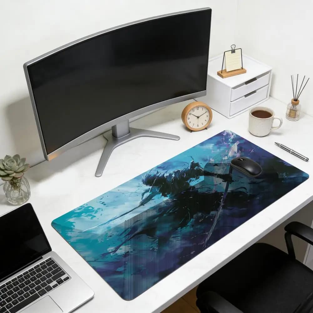 Tappetino per mouse esteso impermeabile Anime Samurai, tappetino per eSports con base antiscivolo, ideale per tastiere meccaniche e gaming intensivo