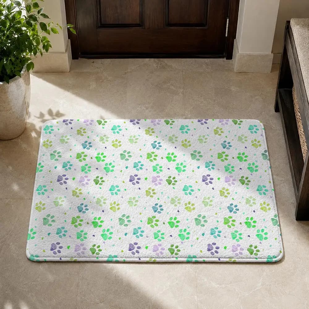 Pet Paw Prints Floor Mat Flannel Non-Slip Washable Soft Rug For Bathroom Kitchen Bedroom Living Room Home Decor