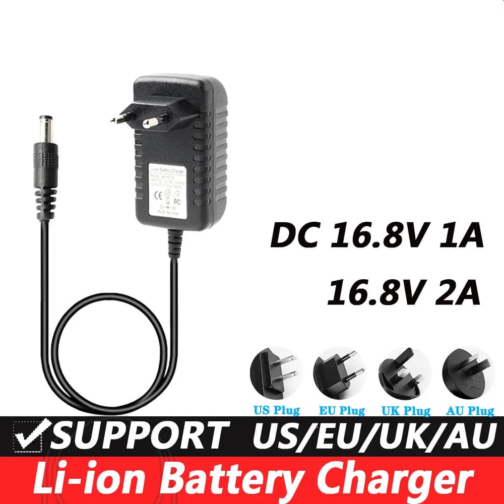 AC 100-240V DC 16.8V 1A 16.8V 2A Fascia Gun Car Wash Gun Caricatore per trapano elettrico Caricabatteria al litio 5.5mm x 2.1mm DC