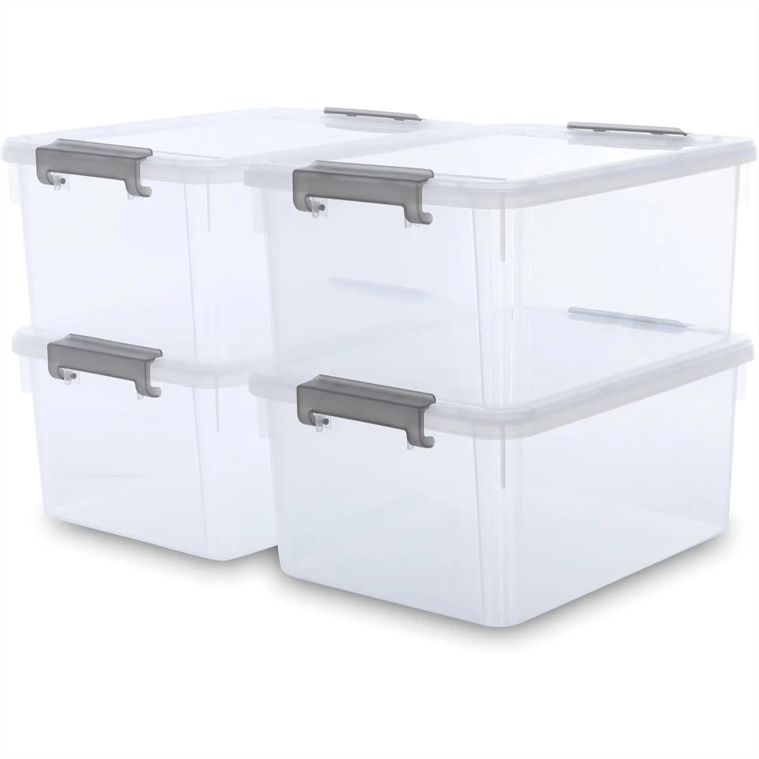 17 QT Plastic Storage Bins with Latching Lids, Stackable Clear Storage Boxes for Garage Closet Kitchen, 4 Packs