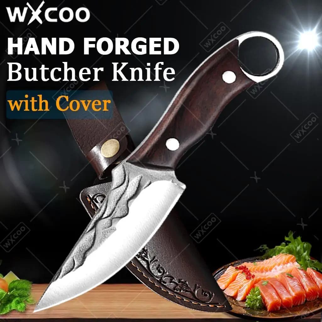 Coltello da Macellaio Professionale, Coltello da Cucina Durevole, Coltello Forgiato a Mano con Fodero per Cucina Domestica, BBQ, Macellaio