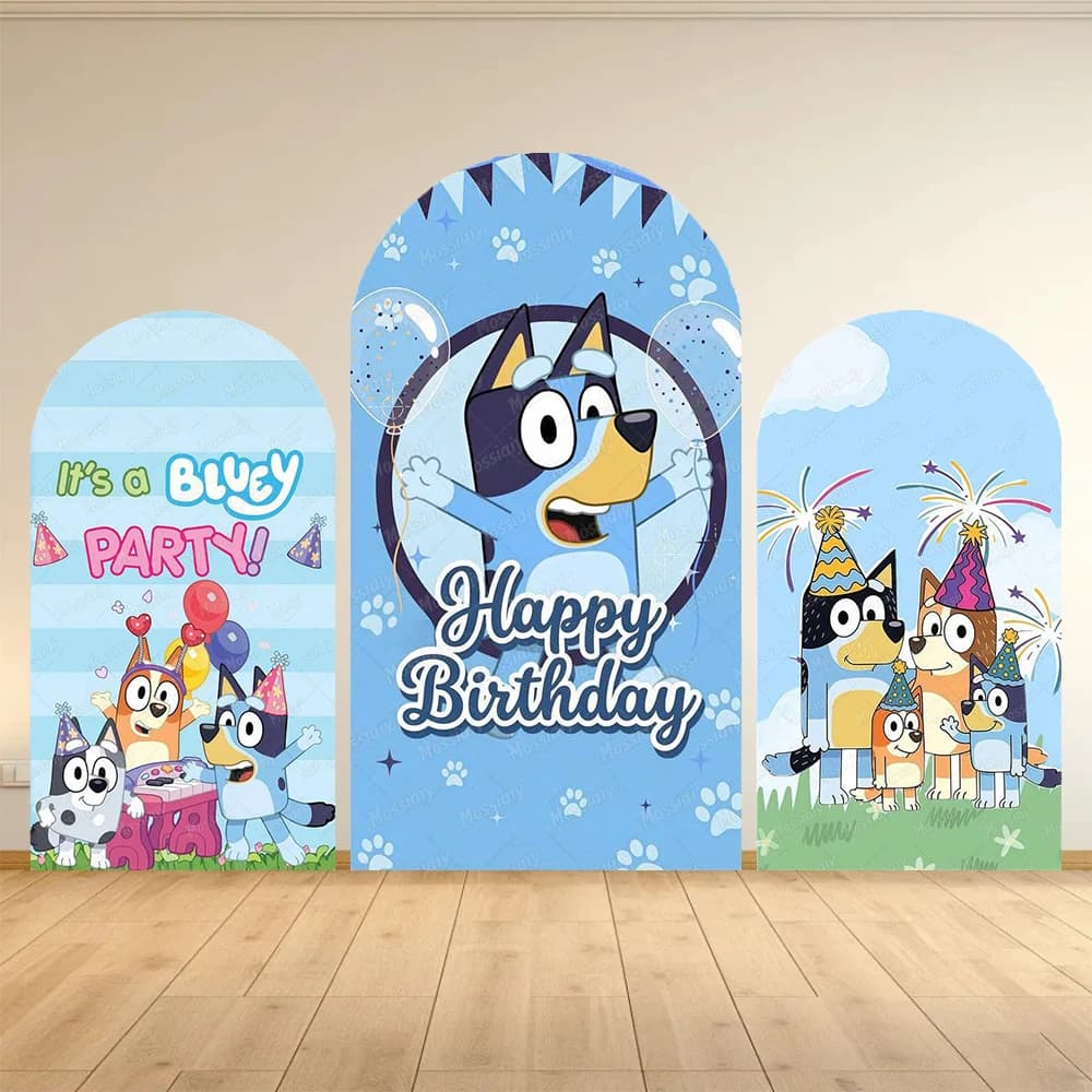 Sfondo per Foto con Arco a Tema Famiglia Bluey, Decorazione per Feste di Compleanno di Bambini e Bambine, Sfondo per Servizi Fotografici e Baby Shower