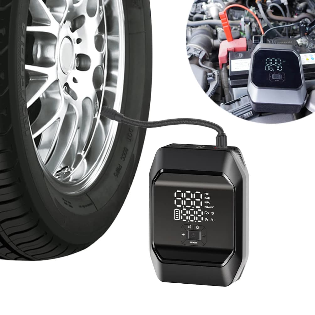 NUOVO Prodotto Caricatore portatile Batteria Mobile 12v Automobile Alimentazione di emergenza Accumulatori e caricabatterie di riserva Avviatore di emergenza per auto con gonfiatore per pneumatici