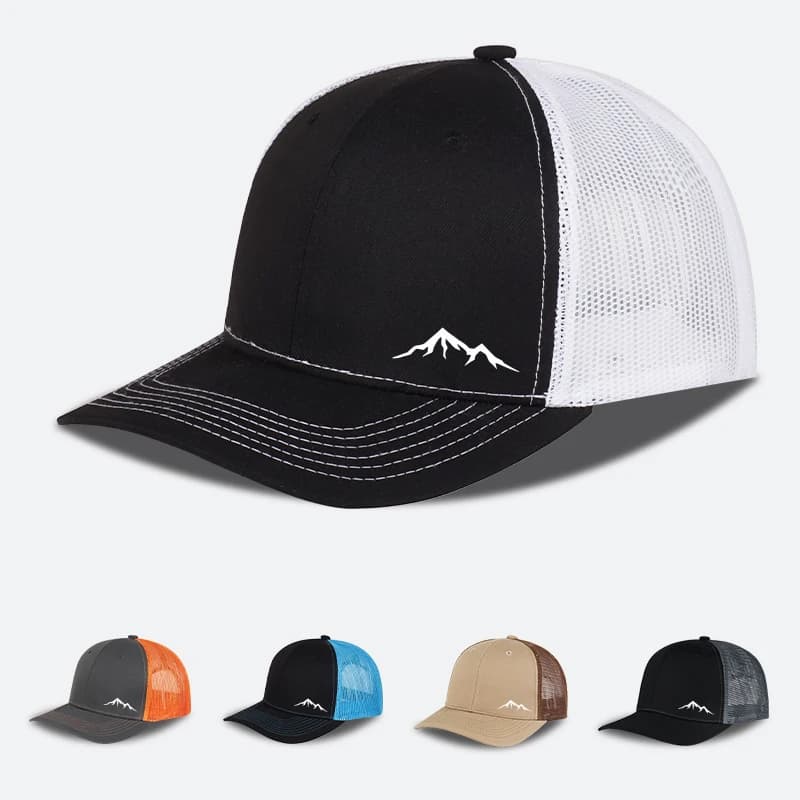 Minimalist Mountain Print Trucker Cap – Adjustable Unisex Camping and Travel Mesh Sun Hat for Hiking and Trekking