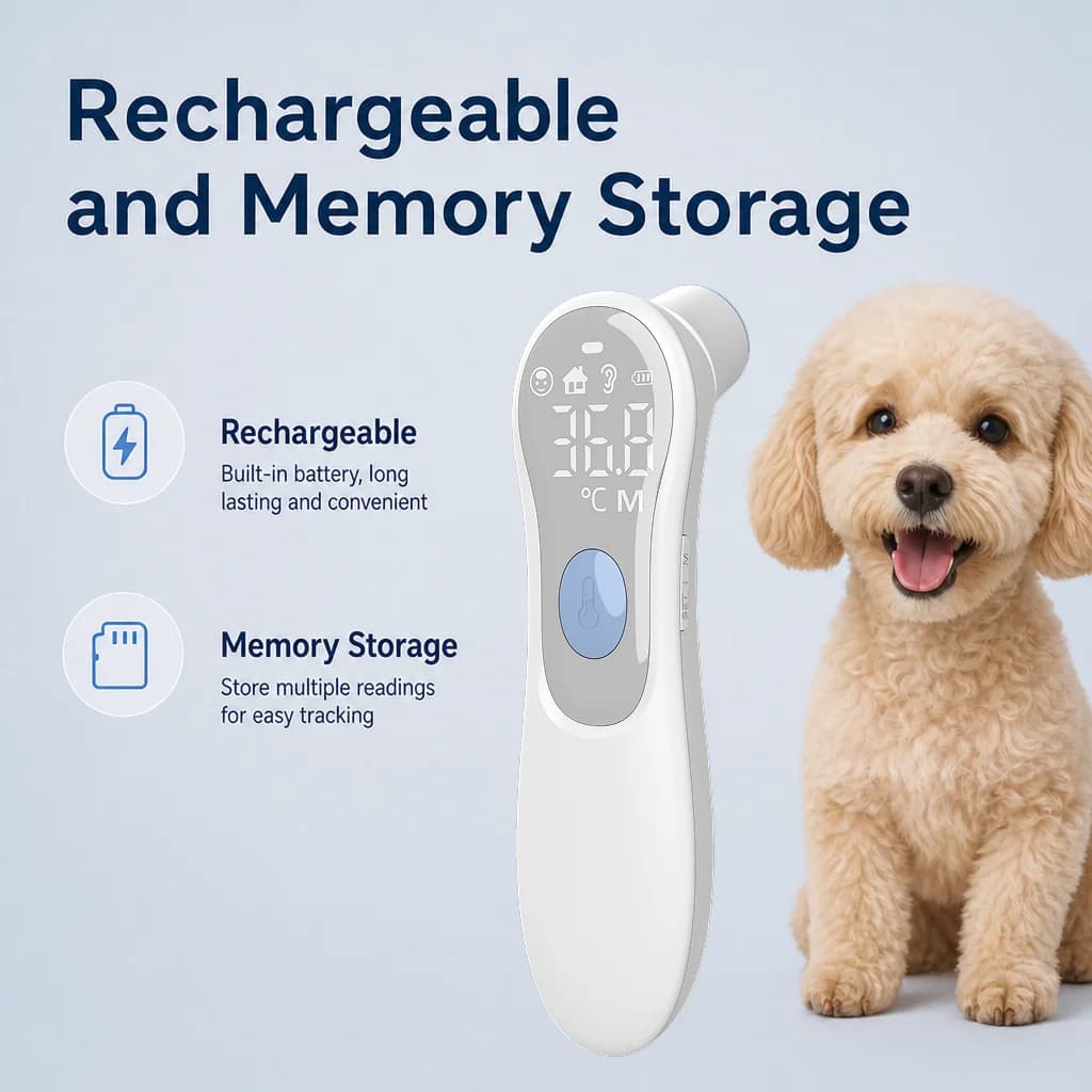 JUSTLANG NEW Recharge Digital Pet Thermometer 1S Fast Read Backlit LED DIsplay Dog&Cat Animals Pets Medical Equipment Veterinary